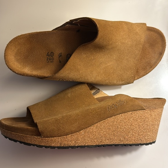 Birkenstock Papillio Tan Suede Wedge Mules - Picture 6 of 9